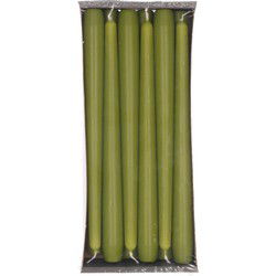 36x Lange kaarsen olijfgroen 25 cm 8 branduren dinerkaarsen/tafelkaarsen - Dinerkaarsen