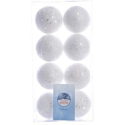 5 stuks - Bal foam glitter d4 cm wit/zilver 8st