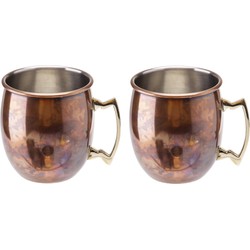 2x Koperen Moscow Mule drinkbekers antiek met handvat 450 ml - Cocktailglazen