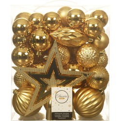 Set 66x stuks kunststof kerstballen met ster piek goud - Kerstbal