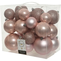 Decoris kerstballen - 26x st - lichtroze - 6, 8 en 10 cm - kunststof - Kerstbal