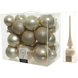 Kerstversiering kunststof kerstballen met piek parel/champagne 6-8-10 cm pakket van 27x stuks - Kerstbal