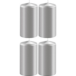 4x Kaarsen metallic zilver 6 x 8 cm 27 branduren sfeerkaarsen - Stompkaarsen