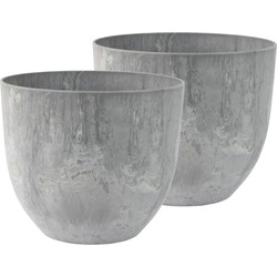 2x stuks bloempot/plantenpot van gerecycled kunststof betongrijs D33 en H29 cm - Plantenpotten