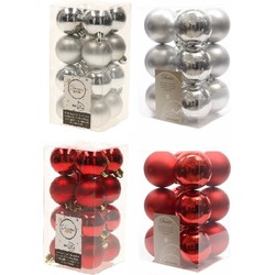 Kerstversiering kunststof kerstballen mix rood/ zilver 4 en 6 cm pakket van 80x stuks - Kerstbal