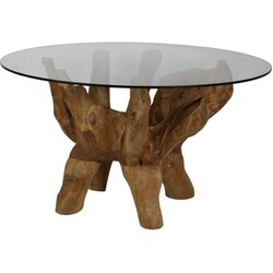 HSM Collection-Salontafel Met Glasplaat-ø60x45 (glas ø 90)-Bruin-Teak/Glas