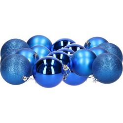 18x stuks kerstballen blauw mix van mat/glans/glitter kunststof 8 cm - Kerstbal