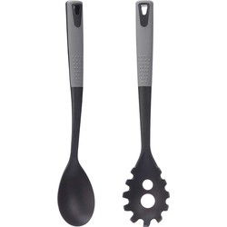 Kook/keuken gerei - set van 2x stuks - zwart/grijs - kunststof - keuken/kook accessoires - Soeplepels