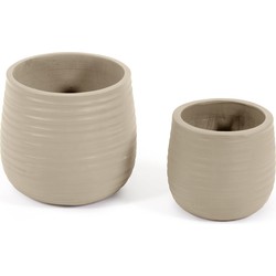 Kave Home - Sory set van 2 terracotta plantenpotten met grijze afwerking Ø 28 cm / Ø 36 cm