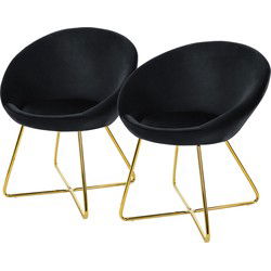 Eetkamerstoel set van 2 met ronde rugleuning zwart fluweel met goudkleurige metalen poten ML design