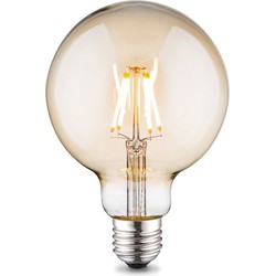 Edison Vintage LED filament lichtbron Globe - Amber - G95 Deco - Retro LED lamp - 9.5/9.5/13.5cm - geschikt voor E27 fitting - Dimbaar - 6W 550lm 2700K - warm wit licht