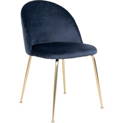 Geneve Dining Chair - Chair blue in velvet with legs in brass look - set of 2