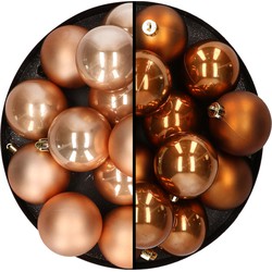 Kunststof kerstballen 6 cm - 24x stuks - lichtbruin en bruin - Kerstbal