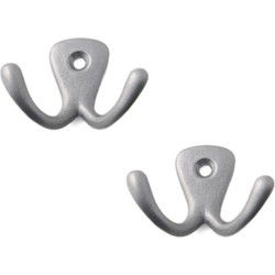 Kapstokhaken - 2x - dubbele haak - aluminium - zilver - 5,0 cm - Kapstokhaken