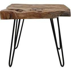 HSM Collection-Bijzettafel Hairpin Poot-ø50x50-Bruin/Zwart-Teak/Metaal