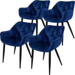 Eetkamerstoel set van 4 Grote ruitvormige quilting met rugleuning en armleuningen Donkerblauw Keukenstoel met microvezel fluwelen bekleding ML design