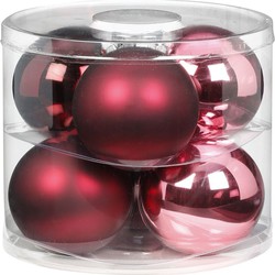 Inge Christmas Grote kerstballen - 6x - roze/rood - 10 cm - glas - Kerstbal