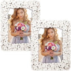 2x stuks kunststof fotolijst witte bloemen geschikt voor een foto van 15 x 20 cm - Fotolijsten