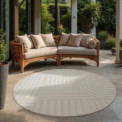 Berlin Outdoor - Japandi - Rond - Creme - Vloerkleed Binnen en Buiten - Laagpolig Tapijt Tuin- 200 CM ROND