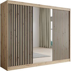 Meubella - Kledingkast Lisbon 2 - Eiken - 250 cm - Met spiegel