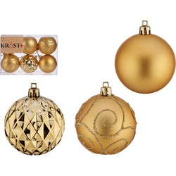 Krist+ kerstballen - 6x stuks - goud - kunststof - gedecoreerd - Kerstbal