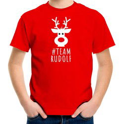Bellatio Decorations kerst t-shirt voor kinderen - team Rudolf - rood M (116-134) - kerst t-shirts kind