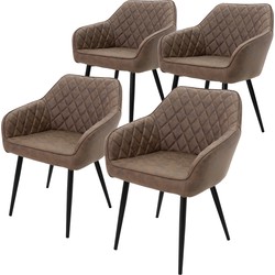Eetkamerstoel set van 4 diamant doorgestikte bruin kunstleren bekleding met metalen poten incl. montagemateriaal ML-Design