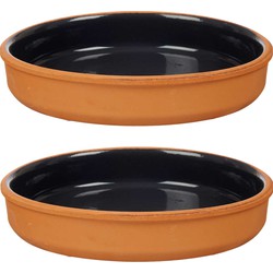 2x stuks tapas/hapjes serveren/oven schaal terracotta/zwart 23 x 4 cm - Snack en tapasschalen