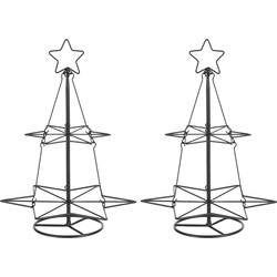 Set van 2x stuks metalen decoratie kerstboom zwart 40 cm kerstballen standaard/rekje - Kunstkerstboom