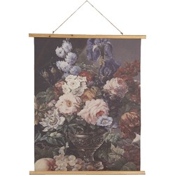 Clayre & Eef Wandkleed  80x100 cm Blauw Roze Hout Textiel Rechthoek Bloemen Wanddoek