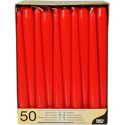 Papstar Dinerkaarsen/kandelaarkaarsen - 50x stuks - Rood - 25 cm - Dinerkaarsen