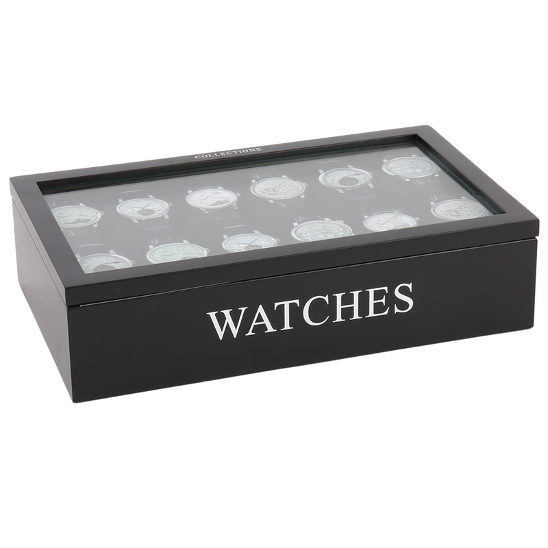 Of Boekhouder Verlaten Horloge doos 12 vaks Avantgarde zwart met zilveren letters - Collectione -  | HomeDeco.nl