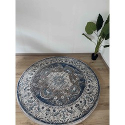 Vintage Garden Picasso Laagpolig Plat Vloerkleed Grijs Blauw- 160 CM ROND