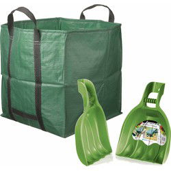 Groene tuinafvalzak opvouwbaar 252 liter met een setje bladharken/tuinafval grijpers - Tuinafvalzak