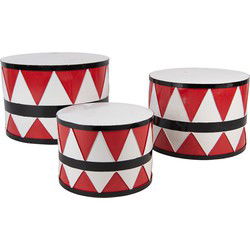 Clayre & Eef Kerstdecoratie Trommel Ø 47/ Ø 39 / Ø 31 cm Wit Rood Metaal