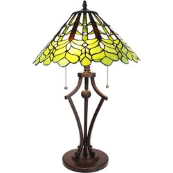 LumiLamp Tiffany Tafellamp  Ø 41x62 cm Groen Wit Glas Kunststof Rond Tiffany Bureaulamp