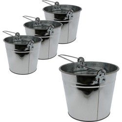 Emmer van zink - 4x stuks - 5L - zilverkleurig - 16 x 21 cm - Plantenpotten