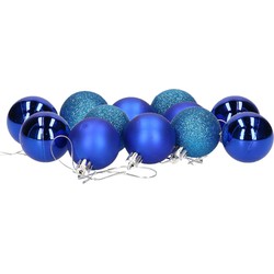 12x stuks kerstballen blauw mix van mat/glans/glitter kunststof 4 cm - Kerstbal