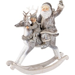 Clayre & Eef Beeld Kerstman 22 cm Grijs Wit Polyresin Kerstdecoratie