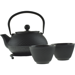 OTIX Theepot Set 4-Delig - Japanse Thee set met Theekopjes - Zwart - 0,8 Liter - Gietijzer - Warmtehoudend