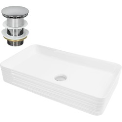 Wastafel incl. zilveren kabelwaste zonder overloop 68x38x12 cm wit keramiek ML design