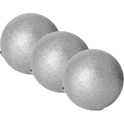 4x stuks grote kerstballen zilver glitters kunststof 20 cm - Kerstbal