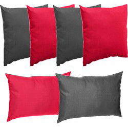 Bank/sier/tuin kussens voor binnen/buiten set 3x rood/3x antraciet in 2 formaten - Sierkussens