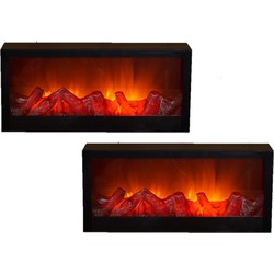 2x stuks sfeerhaarden/open haard lantaarns zwart met led verlichting L45 x B10 x H20 cm - Lantaarns