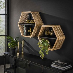 Hoyz Collection - Wandschap Hexagon Teakhout - Set van 2