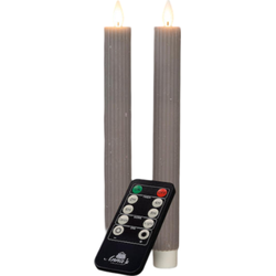 Dinerkaars ribbel wax led bewegende vlam op batterij met afstandsbediening 2 stuks h23 cm taupe