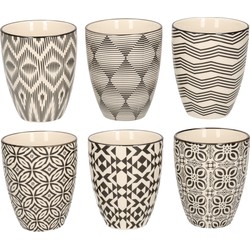 Cosy & Trendy Koffiekopjes Nikko - 6x stuks - zwart met wit - 250 ml - Bekers