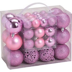 Kerstboomversiering 50x roze plastic kerstballen 3/4/6 cm - Kerstbal