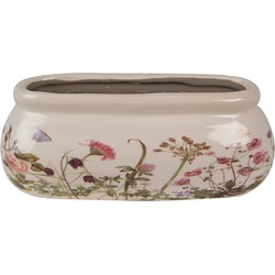 Clayre & Eef Bloempot  18x8x7 cm Roze Beige Keramiek Ovaal Bloemen Bloempot Binnen