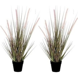 2x Groene Dogtail siergras kunstplanten 53 cm met zwarte pot - Kunstplanten
